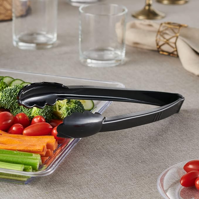 Plasticpro 12'' Serving Tongs Heavy Duty Reusable Kitchen and BBQ Black Serving - Image 2
