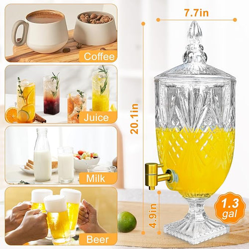 1.3 Gallon Glass Drink Dispenser, Glass Beverage Dispenser - Image 2