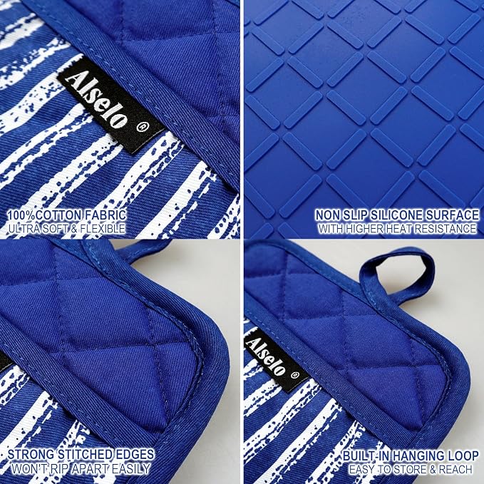 Alselo Silicone Pot Holders Set of 3 Heat Resistant & Non Slip Potholders - Image 3