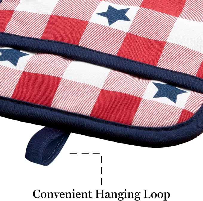 MARTHA STEWART Americana Star Gihgham Oven Mitt & Pot Holder Set, 100% Cotton - Image 8