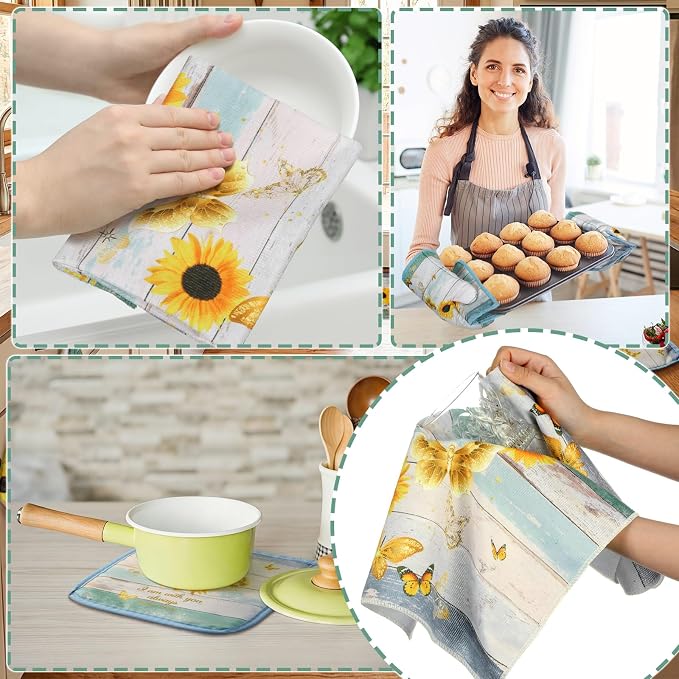 Fourluoo 10 Pcs Sunflower Kitchen Decor and Accessories Set Sunflower Kitchen - Image 6