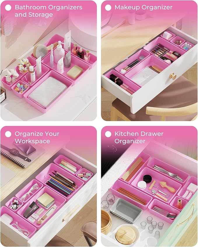 BiuLeon 25 PCS Plastic Drawer Organizers Set, 4-Sizes Vanity and Makeup - Image 7
