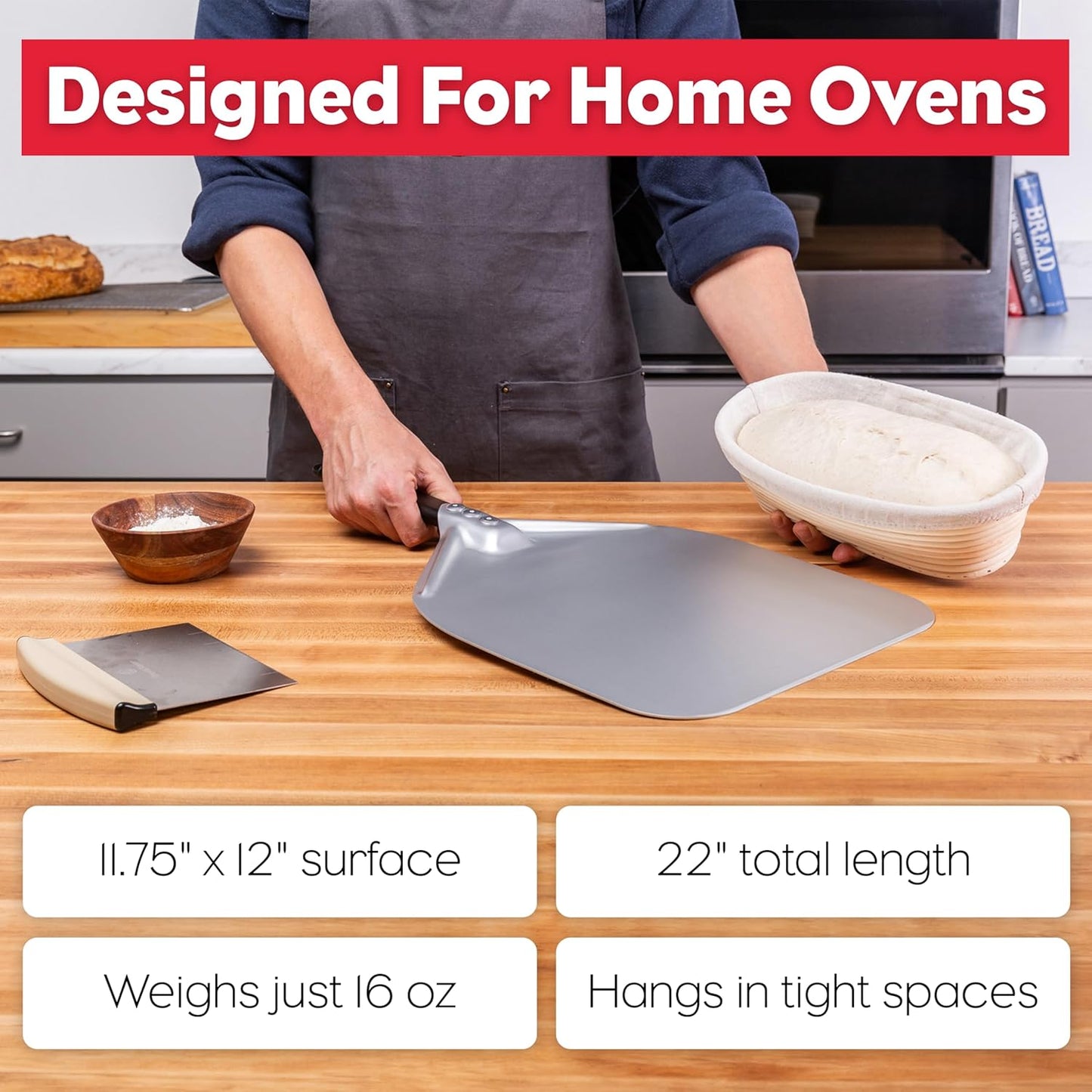 Brod & Taylor Bread Peel for Transferring Bread, Pizza or Flatbreads (11.75" x 12" Surface) – Thin Edge, Lightweight, and Reduces Sticking