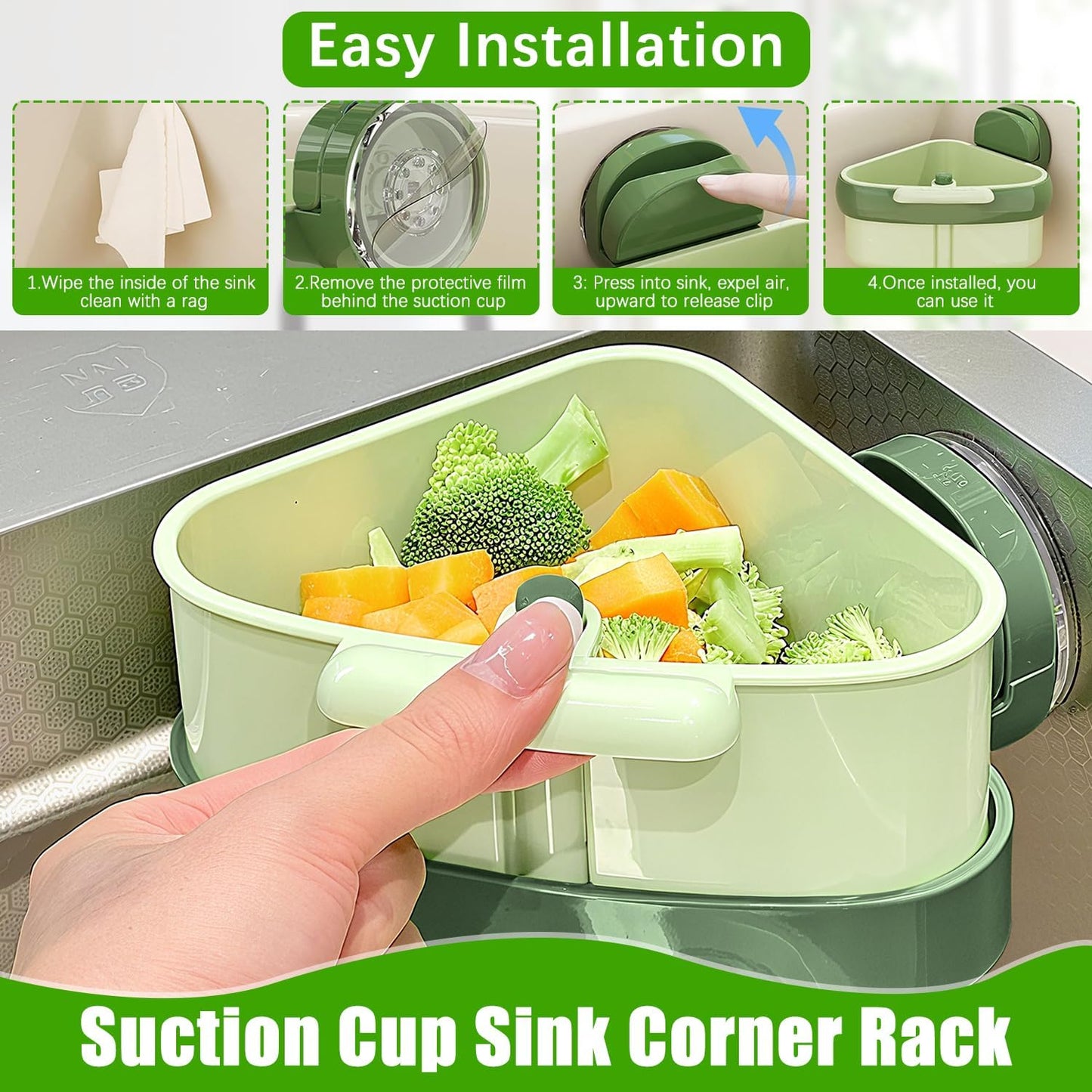 Sink Strainer Basket,2025 New Upgraded Suction Cup Press Sink Drainer Basket,Suction Cup Corner Rack,Corner Trash Catcher for Food Waste,Faucet Sponge Storage Rack (Orange)