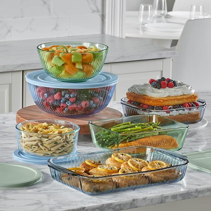 Pyrex Colors Sculpted Tinted Medium/Large Glass Mixing Bowls - Image 5