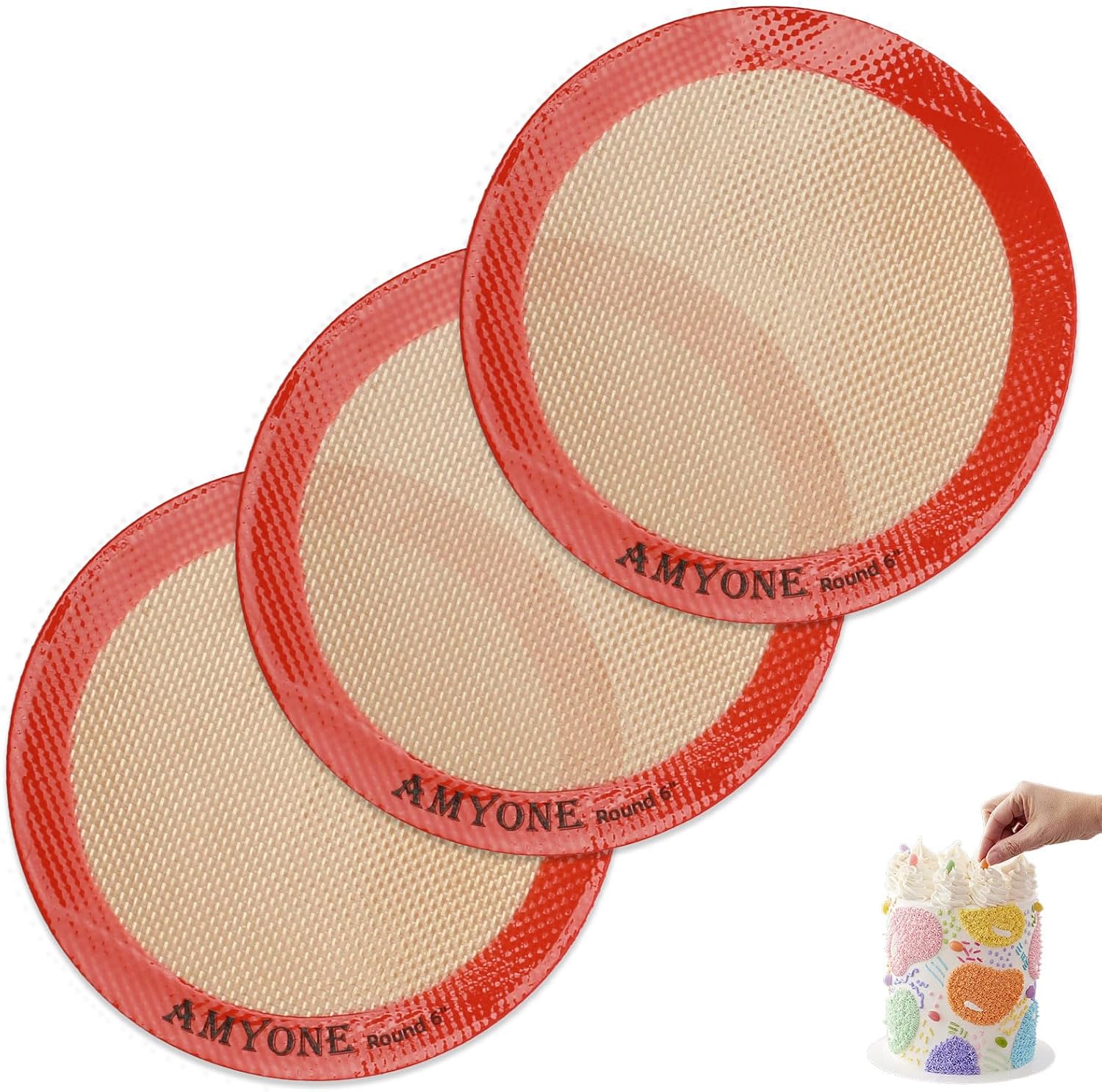6 Inch Round Baking Mats, Food Grade Silicone Mats for Cake Pan/Tortilla Maker, Premium Non-Stick Reusable 6 Inch Tortilla Press Liner for Small Cake/Tortilla/Pie/Pizza, Round 5.5" Orange, 3PCS