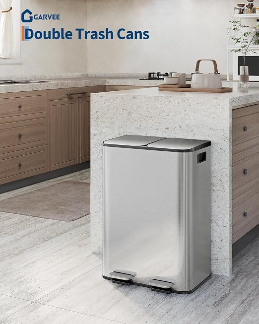 GarveeHome 2 x 8 gal Stainless Steel Double Trash Can - Image 2