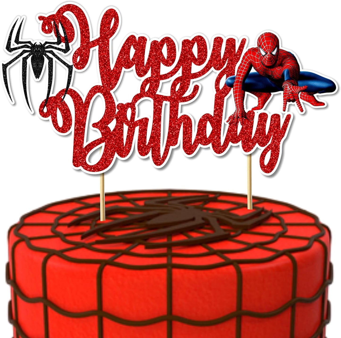 Spidrmn Happy Birthday Cake Topper – Superhero Cake Decoration for Boys, Party Supplies, Super hero-Themed Birthday, Spidr-Mn Party Accessory - Birthdays Decorations.