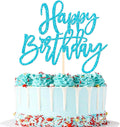 ZHUOWEISM 1 PCS Happy Birthday Cake Topper Glitter Happy Birthday Cake Pick for Celebrating Happy Birthday Anniversary Theme Party Cake Decorations Supplies Light Blue