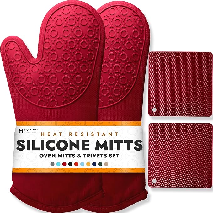 BPA-Free Soft Silicone 4 Piece Oven Mitts & Trivets Set by HOMWE