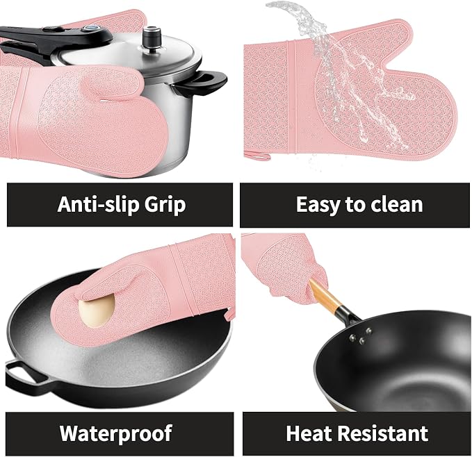 Hovico Silicone Oven Mitts, Heat Resistant 500F Kitchen Mitts 2PCS, 11.6" - Image 4