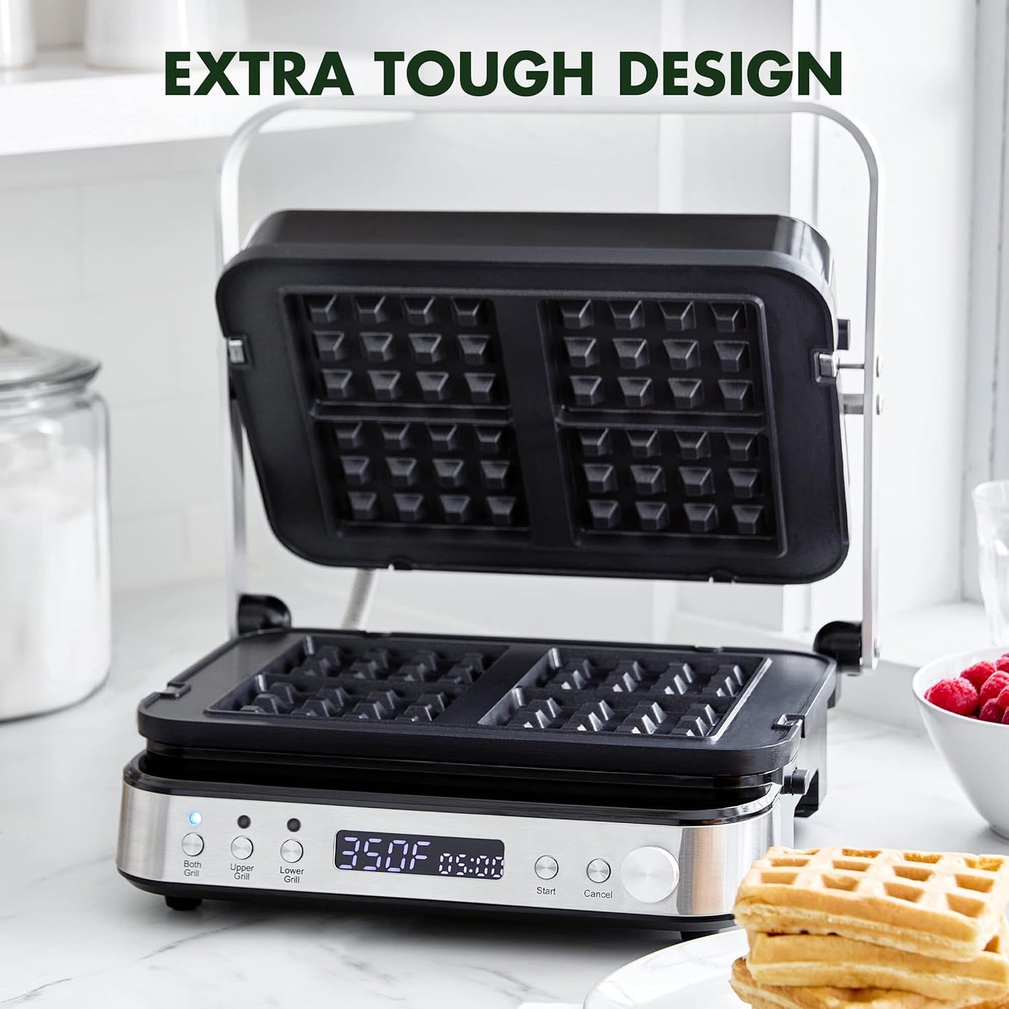 GreenPan Healthy Ceramic Nonstick Reversible Waffle Plates for 6-in-1 Contact Grill and Griddle, Dishwasher Safe, PFAS-Free