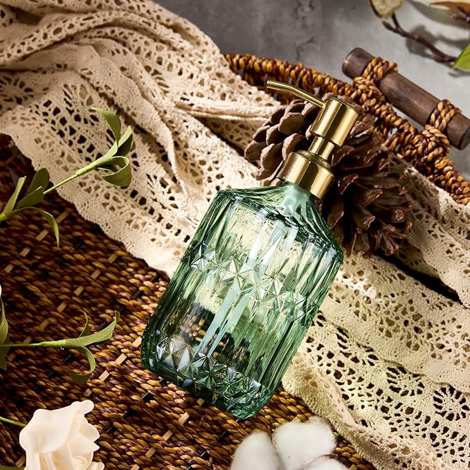COHOSEGE 17 Oz Green Glass Kitchen Soap Dispenser - Image 8