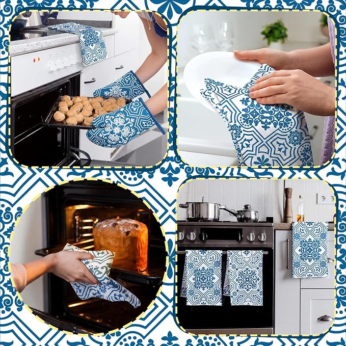 Jingmore 6 Pcs Kitchen Decor Set Accessory Farmhouse Kitchen Towels Pot Holders - Image 4