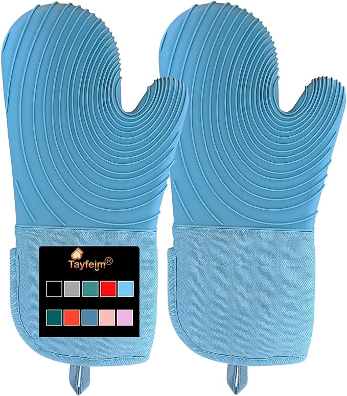 Silicone Oven Mitts-13.6 in Extended Oven Mitts Heat Resistant 500F, Oven Gloves by Tayfeim