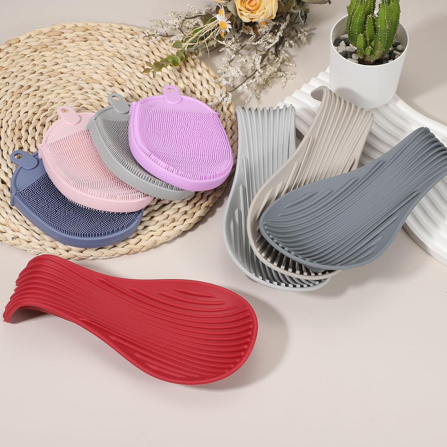 uxcell 1 Set Silicone Spoon Rest for Stove Top, Silicone Spoon Holder for Cooking Spatula, Ladle, Brush Black/Grey