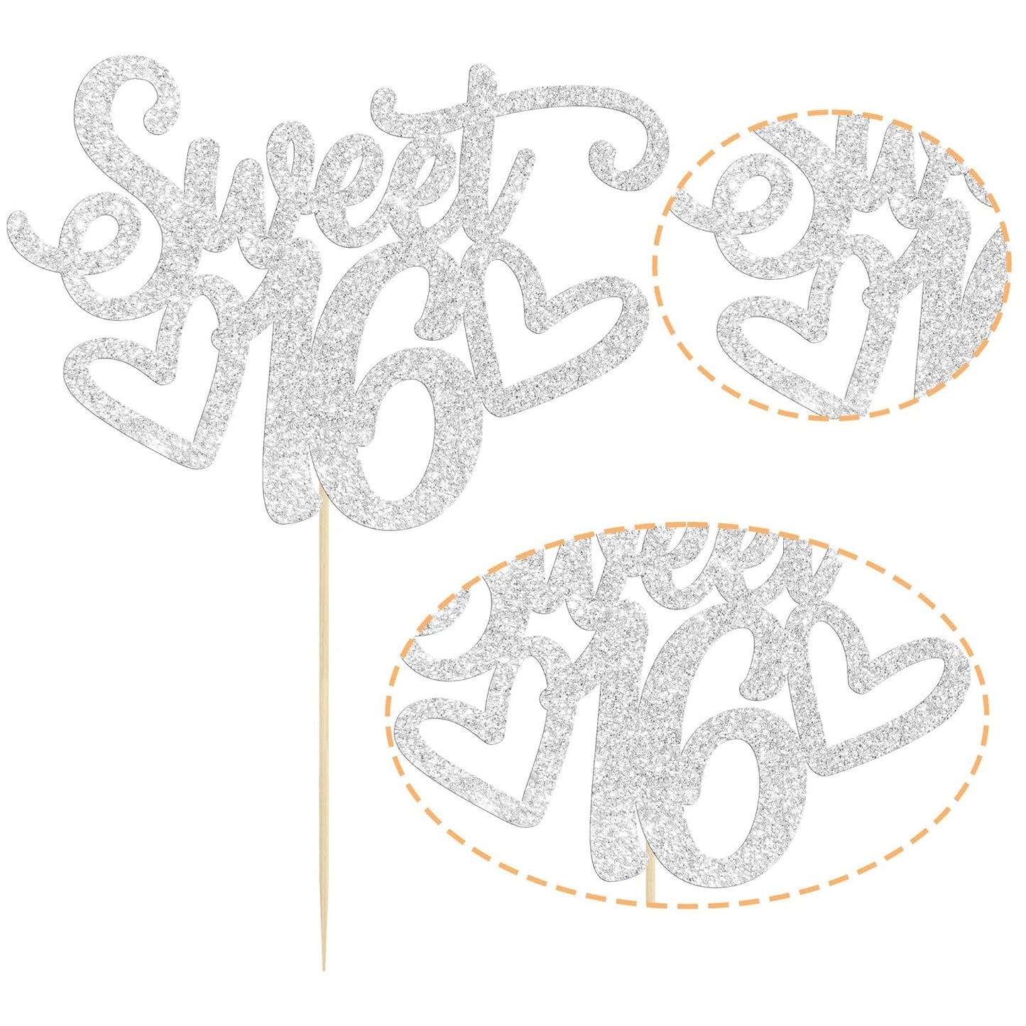 Gyufise 1Pc Sweet Teenager 16 Cake Topper Glitter 16th Birthday Cake Pick for Cheers to 16 Years Old 16th Birthday Party Cake Decorations Supplies Sliver