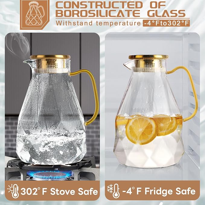 Yirilan Glass Pitcher, 2.4Liter Water Pitcher - Image 3
