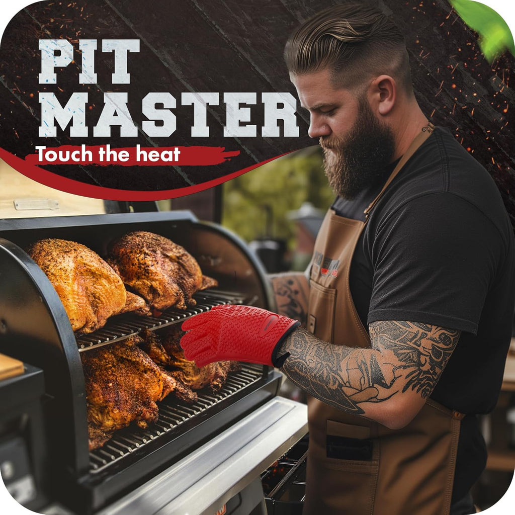 KITCHEN PERFECTION XL Silicone Smoker Oven Gloves-Extreme Heat Resistant BBQ Gloves-Handle Hot Food Right on Your Grill Fryer&Pit|Waterproof Grilling Cooking Baking Mitts|Superior Value Set+3 Bonuses