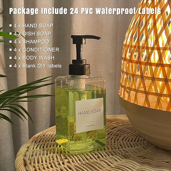 Clear Soap Dispenser with Waterproof Labels, Thickened Plastic Hand Soap - Image 3