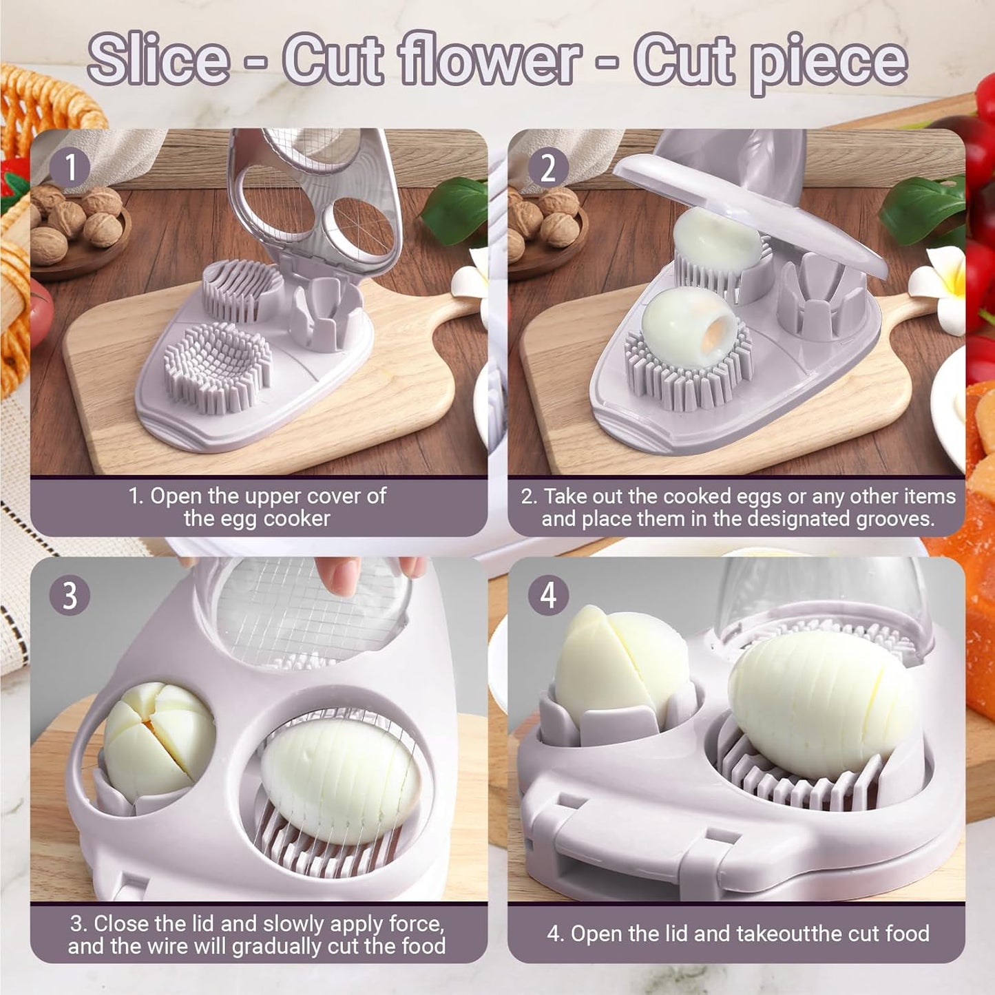 1 Pcs Stainless Steel Egg Slicer for Hard Boiled Eggs, 3 Slicing Modes, Ideal for Fruits and Vegetables, Easy to Clean Kitchen Cutter, Send Goods From Local Warehouse