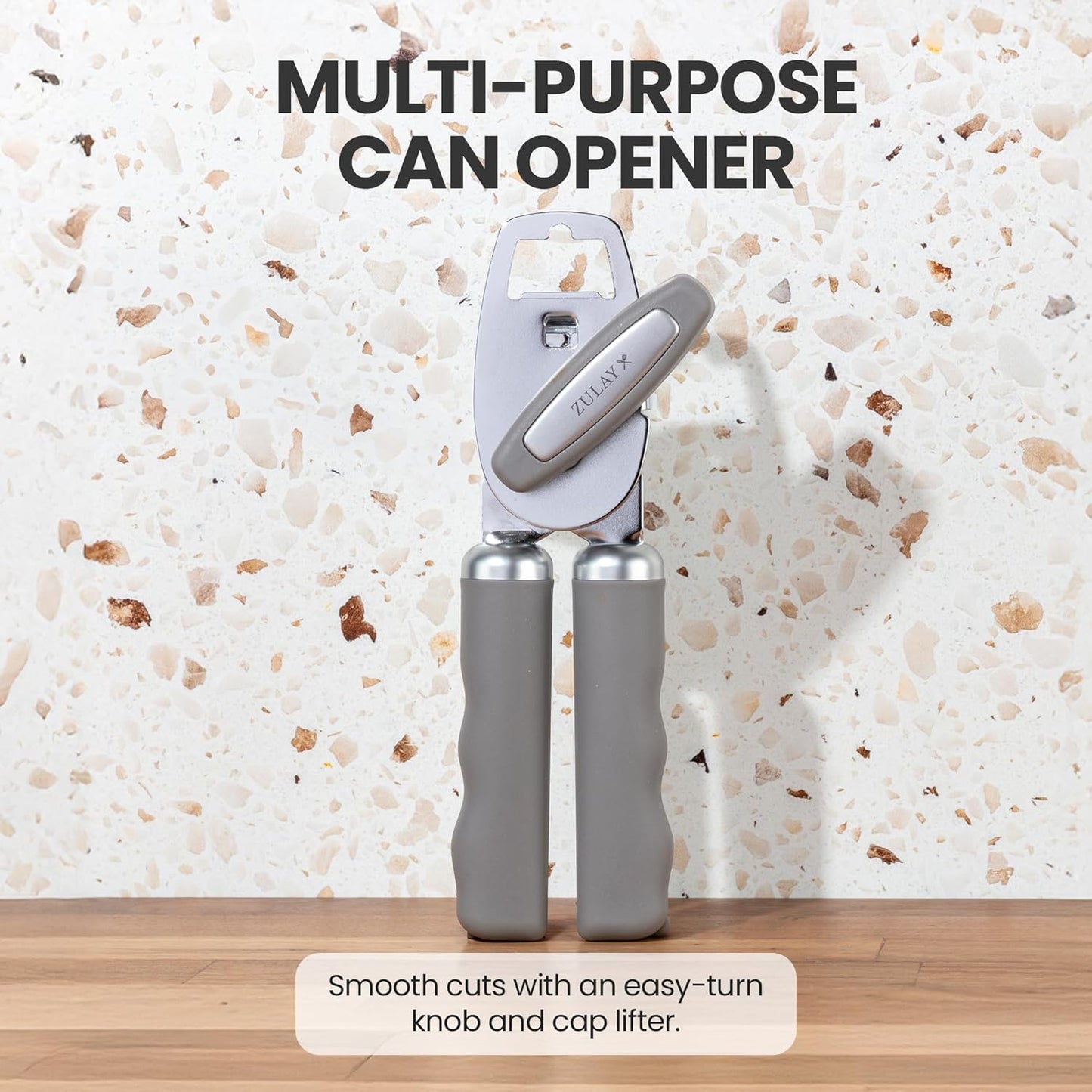 Zulay Kitchen Heavy Duty Stainless Steel Can Opener Manual with Bottle Opener - Rust Proof Manual Can Opener With Turn Knob & Soft Grip Handles