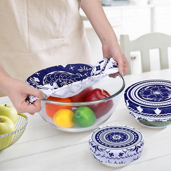 5 Pieces Bowl Covers Reusable, 5 Multi-Size Elastic Cloth Fabric Bowl Covers - Image 3