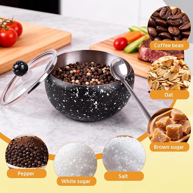 holoith Sugar Container with Glass Lid and Spoon, 16oz Snowflake pattern - Image 6