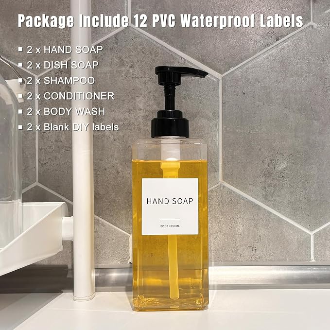 Clear Soap Dispenser with Waterproof Labels, Thickened Plastic Hand Soap - Image 3