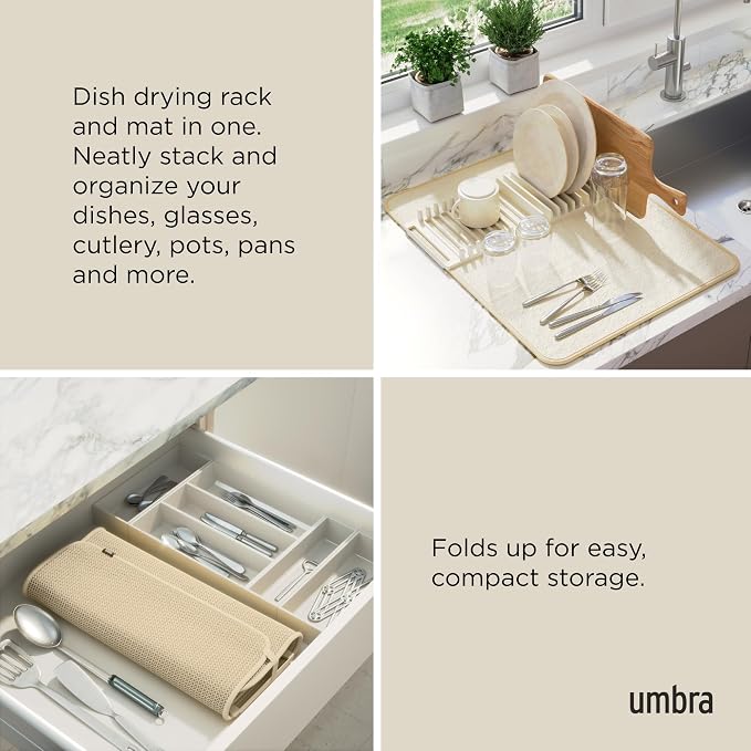 Umbra Udry Dish Rack and Microfiber Drying Mat – Space-Saving Design Folds Up - Image 4