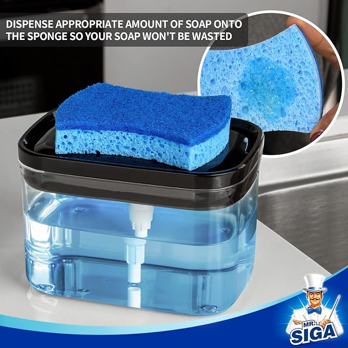 MR.SIGA Dish Soap Dispenser for Kitchen, 2 in 1 Premium Sponge Holder, - Image 3