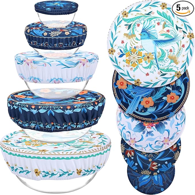 5 Pieces Bowl Covers Reusable, 5 Size Elastic Cloth Bowl Covers by Revahope