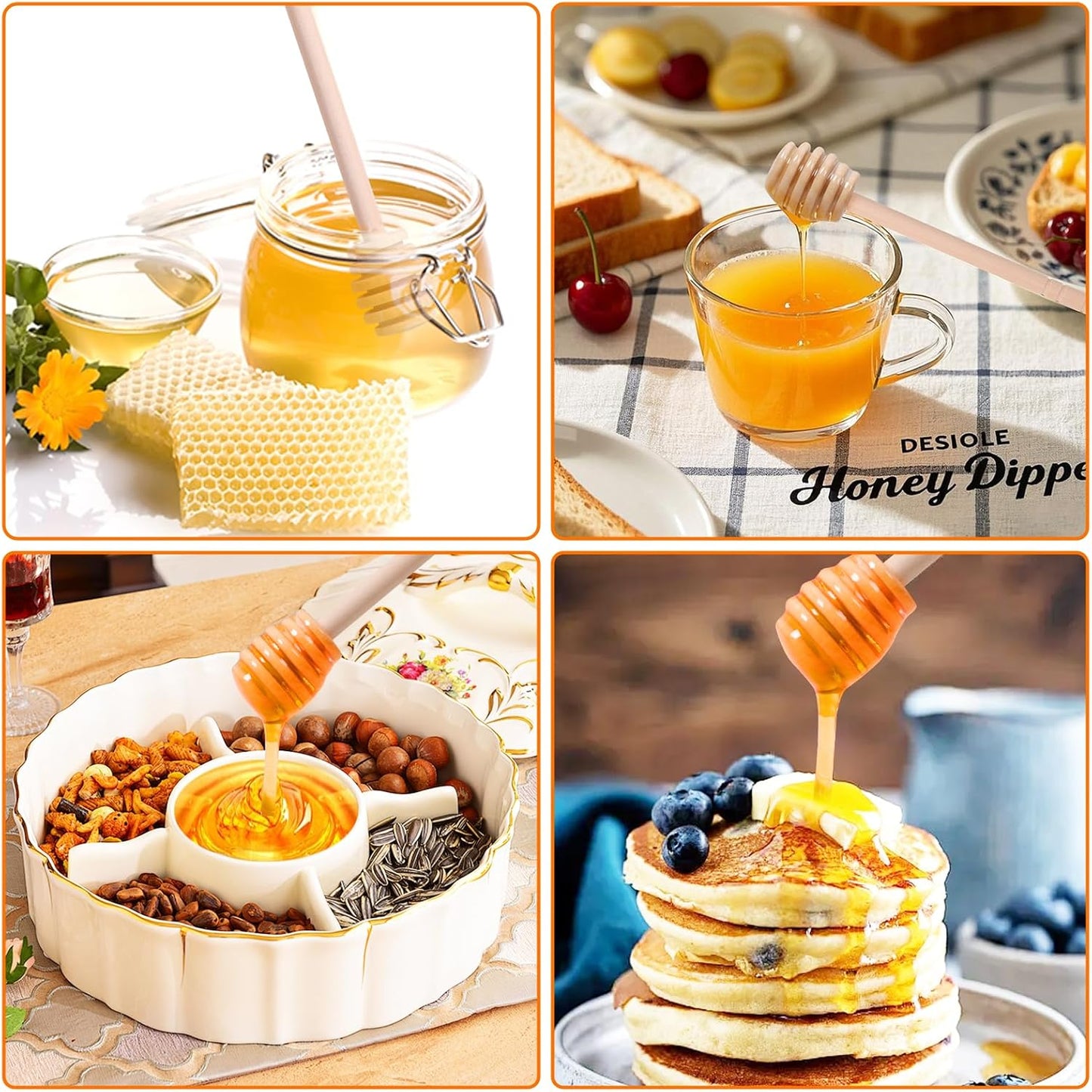 100 PCS Wooden Honey Sticks Dipper 6 Inch, Individually Wrapped Mini Honeycomb Honey Stirrer Stick For Honey Jar Dispense Drizzle Honey and Wedding Party Favors Gift