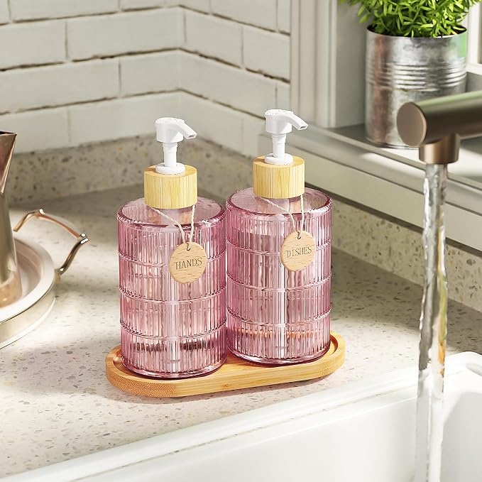 MASADI Soap Dispenser Set with Bamboo Tray, Dish and Hand Soap Lotion Dispenser - Image 5
