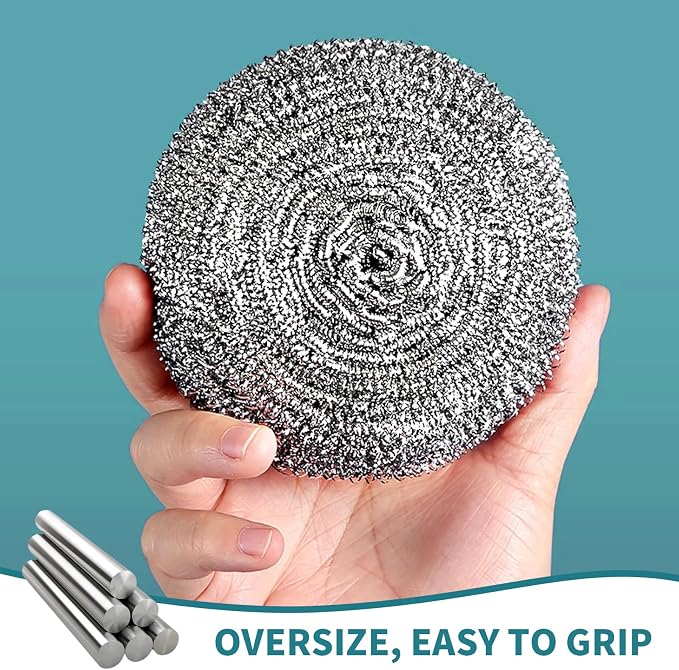 Carrie Joe Stainless Steel Scourer Heavy Duty Scrubber Pads Steel Wool Pack of 6 - Image 5