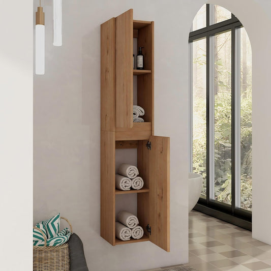 12" Bathroom Cabinet Wall Mounted, Bathroom Medicine Cabinet with 2 Door and 2 Shelf Over The Toilet, Wall Mounted Home Storage Cabinet - Brown