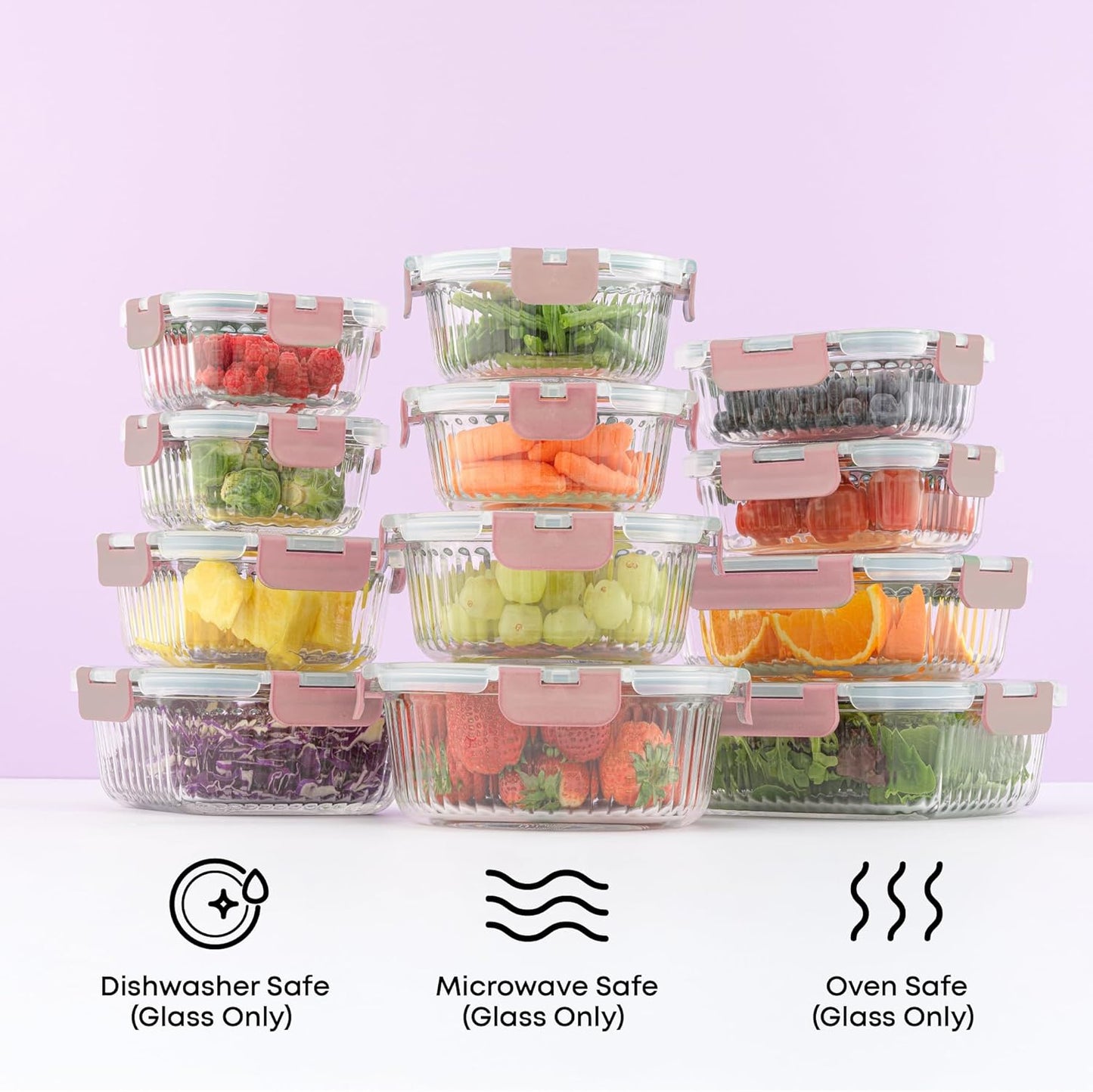 JoyJolt 24pc Borosilicate Glass Storage Containers with Lids | 12 Airtight/Freezer Safe Food Storage Containers for Pantry and Kitchen | Meal Prep Container for Lunch | Glass Tupperware Set