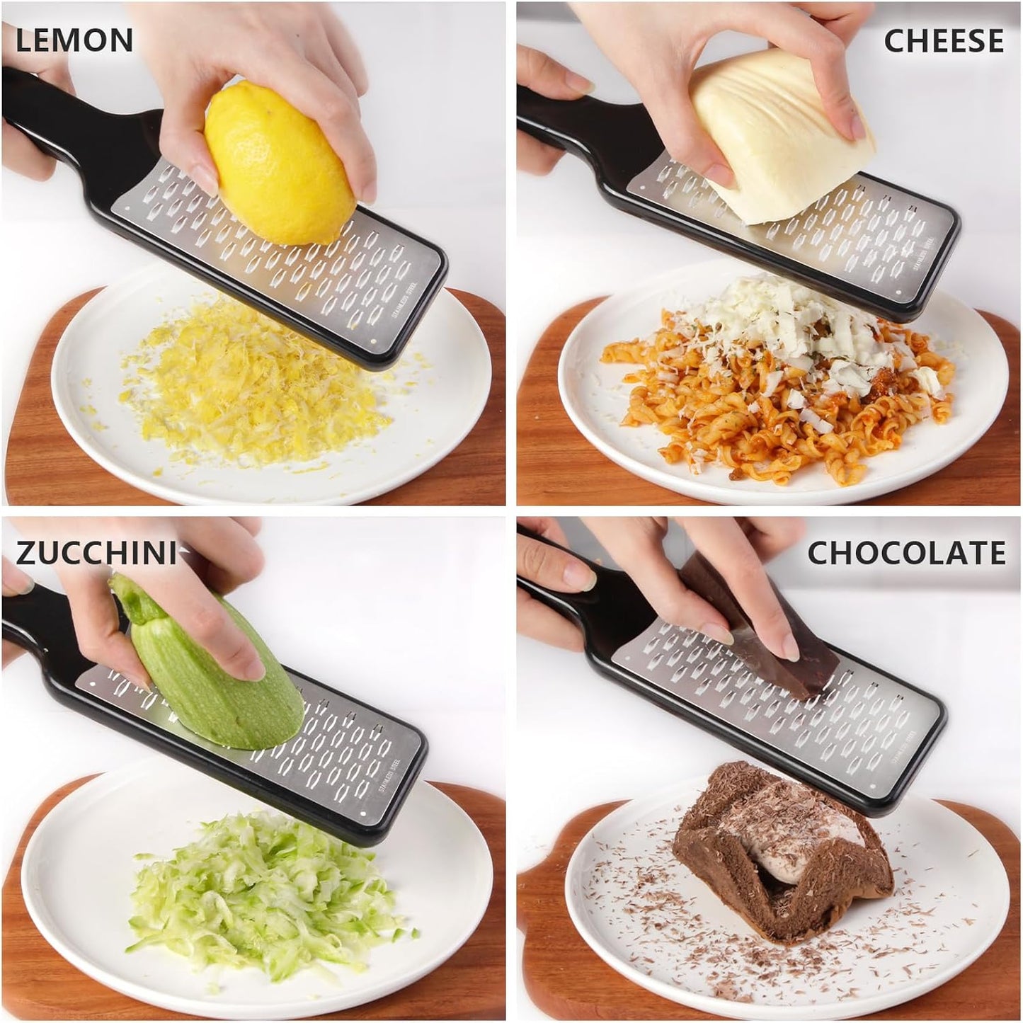 LHS Lemon Zester Grater Set of 3 - Cheese Grater Kitchen Tool for Parmesan Cheese, Ginger, Nutmeg, Chocolate, Vegetables, Stainless Steel Cheese Shredder（Fine & Ribbon & Coarse Blades）