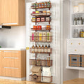 Moforoco Over The Door Pantry Organizer, Pantry Door Organizer Shelves, Kitchen Organizers and Storage, Hanging Basket Wall Spice Rack Seasoning Shelves, Laundry Room Bathroom accessories（Brown ）
