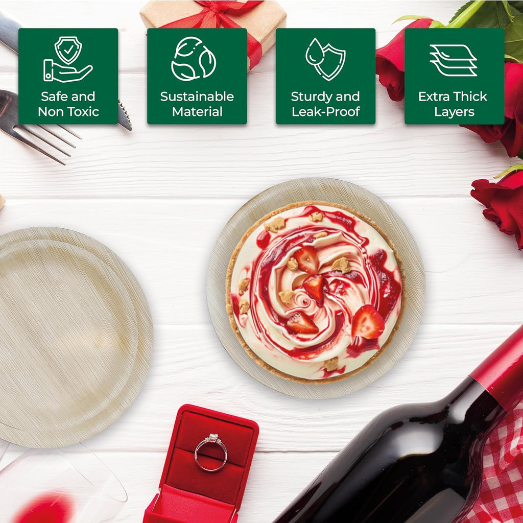 Palm Leaf Disposable Plates - Bamboo Plates Disposable 12 Inch Round (50pc) - 100% Compostable & Biodegradable Plastic-Free Plates - Heavy-Duty, Party Dinnerware Set - Microwave & Oven Safe