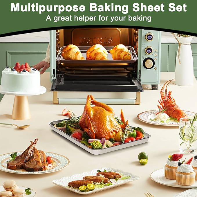 Baking Sheet Tray Set of 10, EWFEN Stainless Steel Baking Pan Cookie Pan Sheet - Image 6