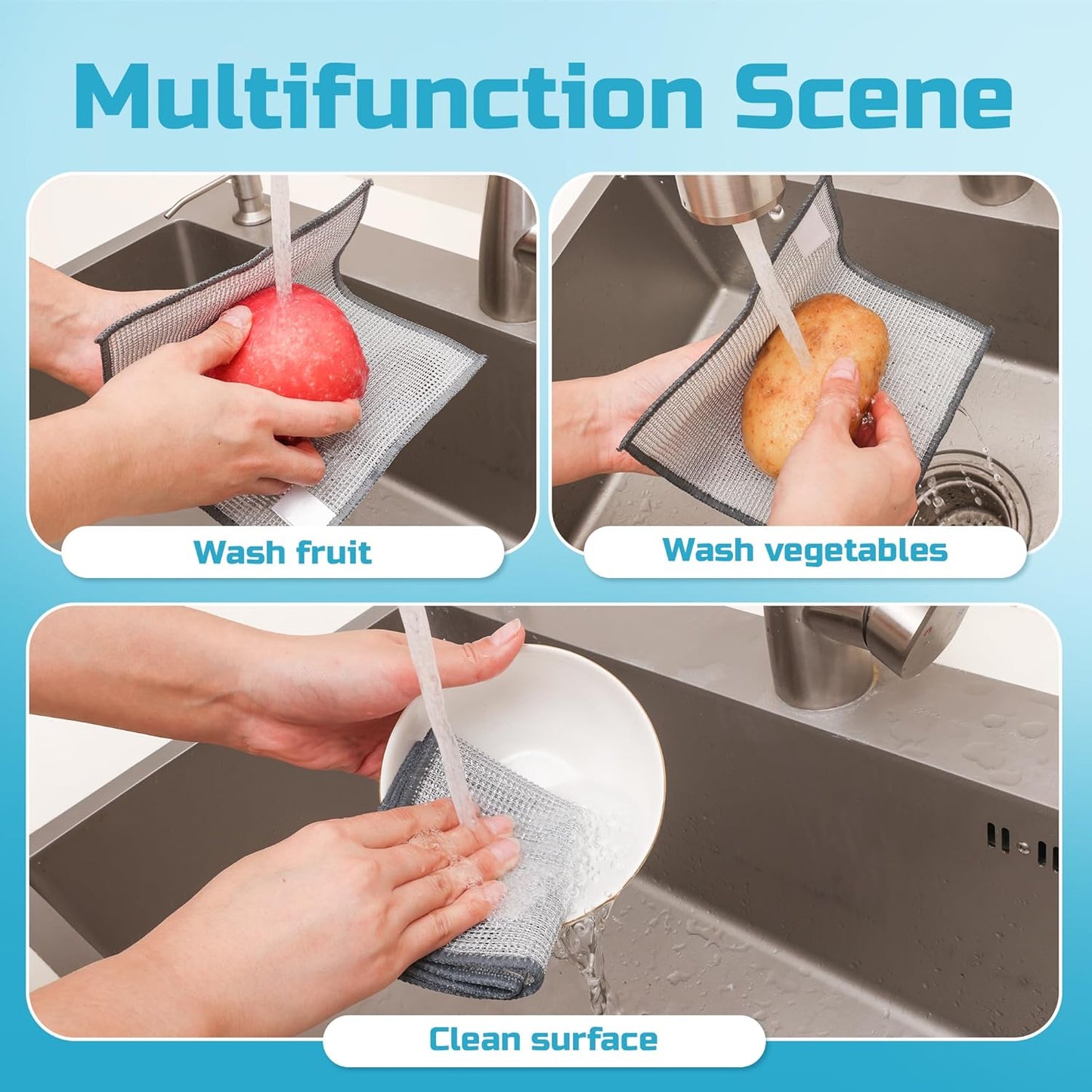 Forggon12 Pcs New Upgrade 3-Layer Metal Dish Cloth, No Scratches and No Odor, Multipurpose Wire Dishwashing Rag for Wet and Dry, Kitchen Cleaning DishRags,Sinks,Dishes,Stove Top, Dimensions(7.08X8.86)