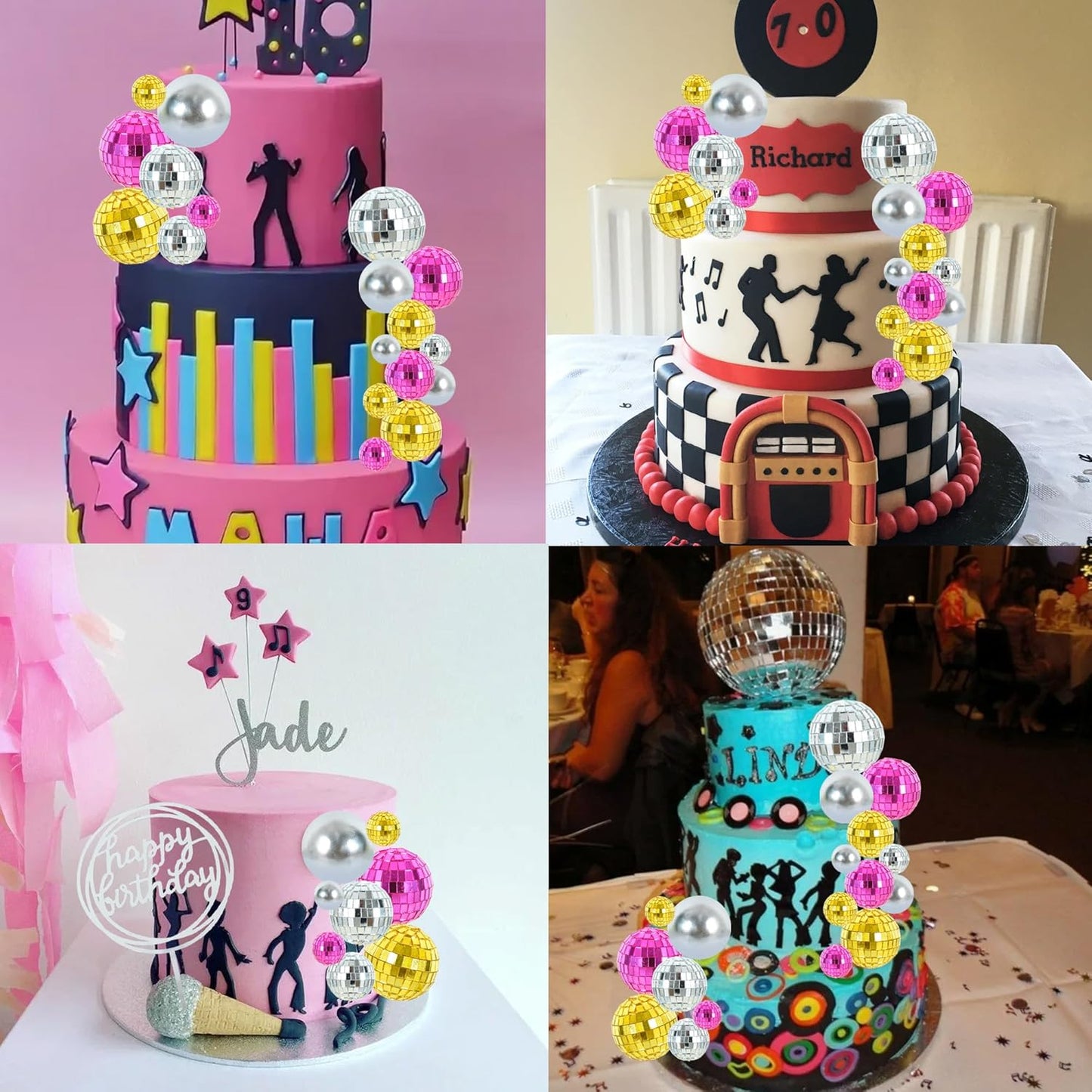 BEISHIDA 27 PCS Disco Ball Cake Topper 1970s Disco Decorations Mirror Ball Cupcake Toppers for Disco Theme Party 70s 80s Disco Party Birthday Cake Anniversary Wedding Cake Decorations