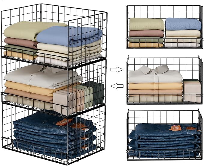 Yociyoga 3-Tier Stackable Closet Organizers and Storage Shelves, Foldable by FollowWithYociyogaTogether