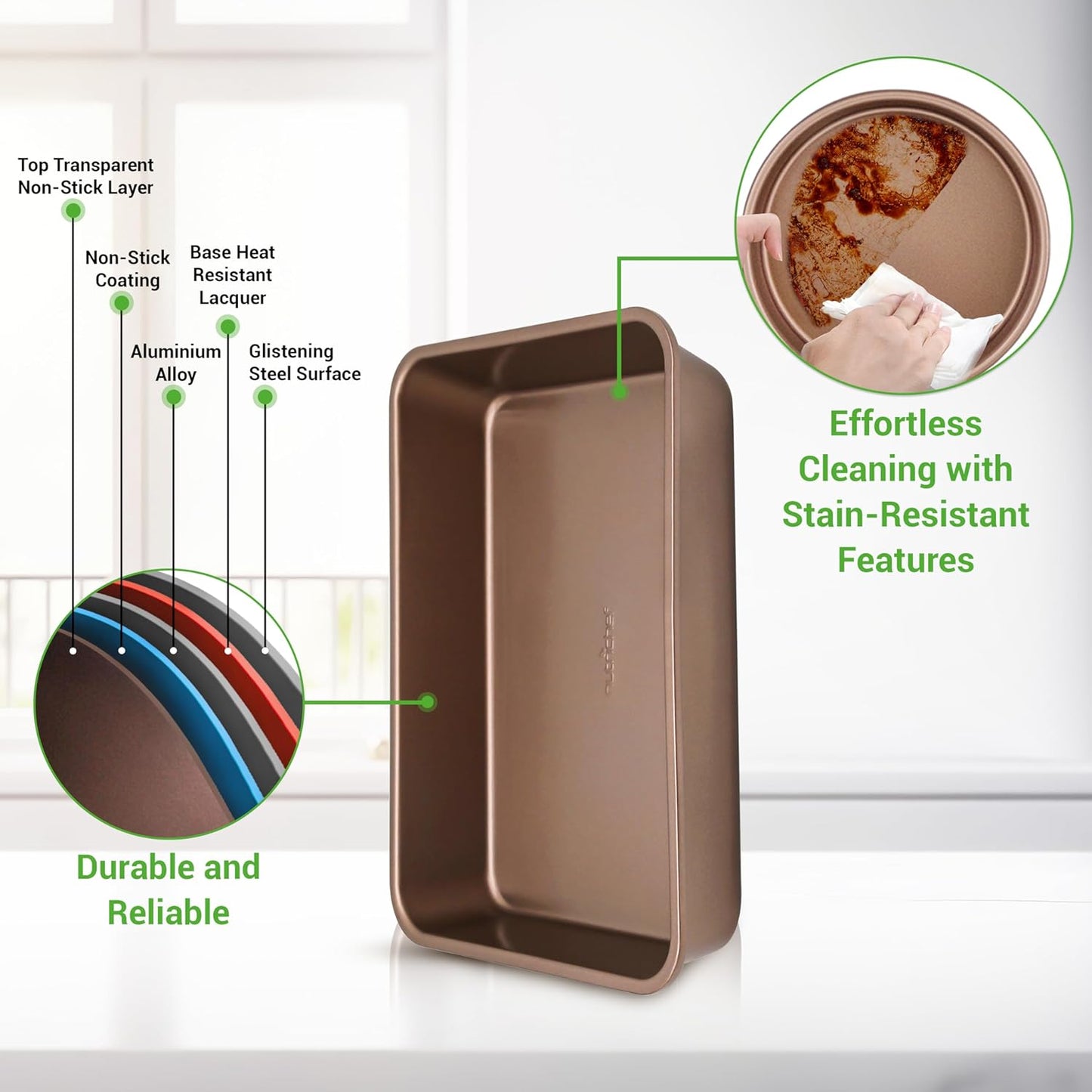 NutriChef 6-Piece Nonstick Bakeware Set, Carbon Steel Baking Pans, Includes Cookie Trays, Wide & Square Bake Pan, Bread Loaf & Round Cake Pan, Muffin Pan - Gold