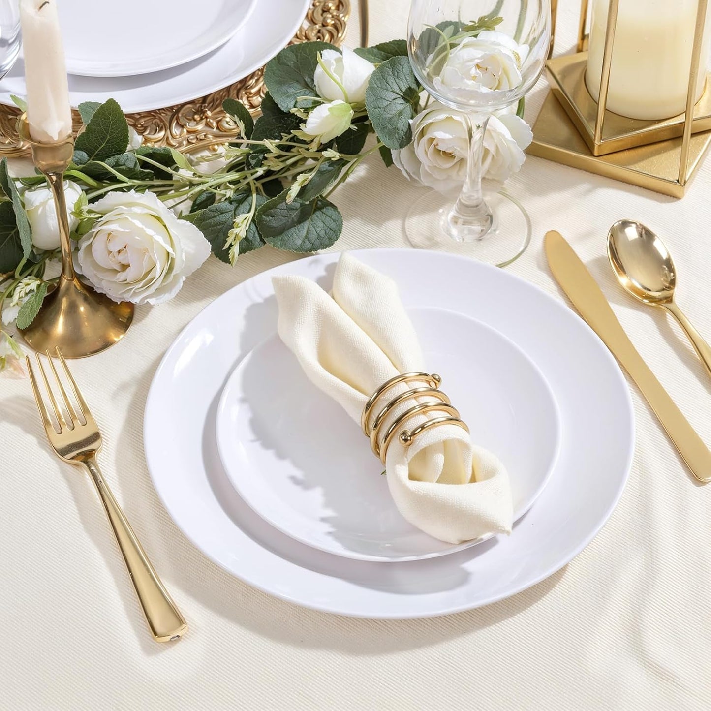 PULOTE 200 Pieces White Plastic Plates Disposable - Include 100PCS 10 inch Dinner & 100PCS 7 inch Dessert Plates, Ideal for Party & Wedding