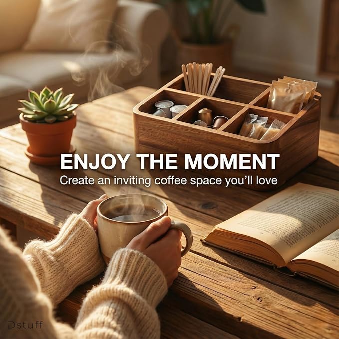 Dstuff Acacia Wood Coffee Station Organizer - Image 7