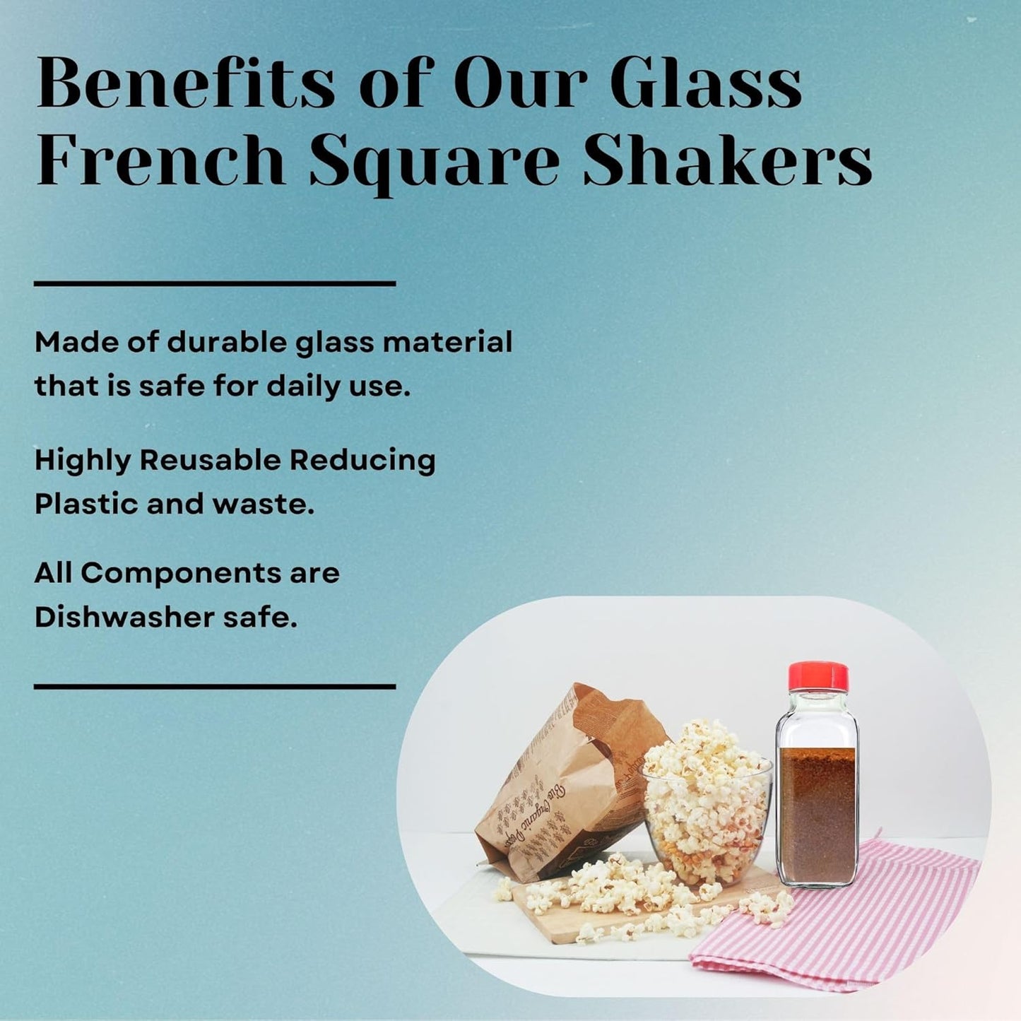 JARMING COLLECTIONS Glass Spice Jars with Shaker Lids - Spice Jars 16 oz for Food Storage, Spice Containers for Kitchen Organization, Organizing Bottles for Spices (French Square Red - 2pack)