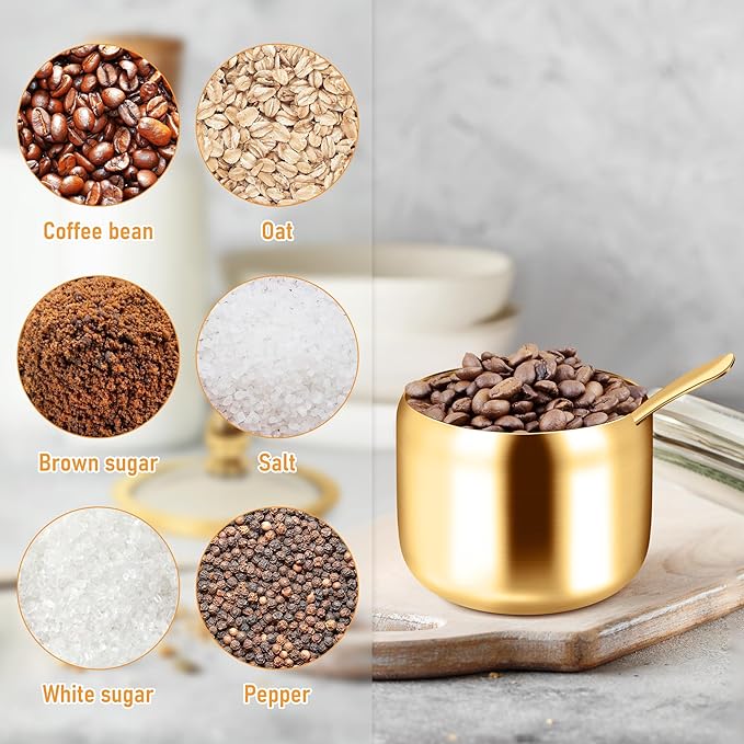 holoith Sugar Container with Glass Lid and Spoon - 10oz Gold Sugar Bowl - Image 7