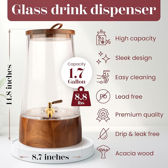 FOODLE Large Glass Drink Dispenser - Image 3